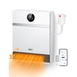 Dreo Smart Wall Heater, IP24 Electric Space Heater with ALCI Plug for Indoor Use, 30° Oscillation, Adjustable Thermostat, Remote Control, Works with Alexa, 24H Timer, Easy-mounted Heater for Bathroom
