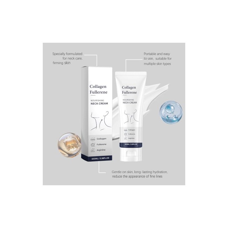 Crema Reafirmante de Cuello para Mujer, Crema Colágeno Fullereno (4Pcs)