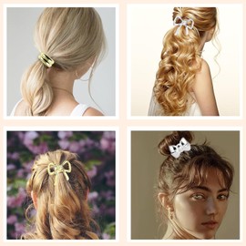 6Pcs Metal Hair Ties Ponytail Geometric Bow Hair Cuff Ponytail Holder for Women Girls Hair Accessories Small Glossy Arch Ponytail Cuff Fancy Elastic Hair Band Scrunchies for Thick Hair (Style 1, 4.7*2.1CM)