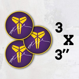 Koby Bryant Logo Signature Lakers Basketball Los Angeles Vinyl Sticker Decal Set of 3 Pieces - 3'' x 3''