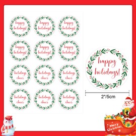 jijAcraft Happy Holiday Stickers 120Pcs 2" Large Round Christmas Stickers, Jolly Christmas Stickers Stamping Labels for Christmas Cards Gift X-mas Present Label Seals Boxes Envelope
