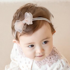 ICKEYOU Baby Girls Bow Lace Headband Cute Pink Soft Hairband White Butterfly Knot Headbands for Newborn Infants Toddlers Kids Christening Baptism Party Hair Accessories