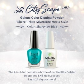 SNS Nail UV Gel and Nail Polish Lacquer Combo, Cityscape - Shoreview Blue - Long-Lasting Nail Color, Gel & Lacquer Duo Lasts 14 Days - UV Lamp Required - 0.5 fl oz