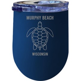 R and R Imports Murphy Beach Wisconsin Laser Etched Beach Souvenir 12 oz Insulated Wine Stainless Steel Tumbler Turtle Design Navy