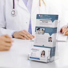 Marketing Holders 4.25" TriFold Brochure Holder Pamphlet Stand with attached Card Holder