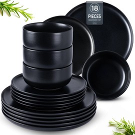 LERATIO Stoneware Dinnerware Sets for 6,Handcarft Ceramic Plates and Bowls Sets,Chip and Scratch Resistant Dishes, Dishwasher & Microwave Safe, Oven safe,Reactive Glaze-Black