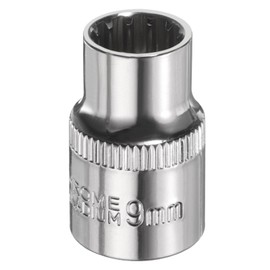 sourcing map 12 Points Socket 3/8" Drive 9mm Metric Shallow Impact Socket Cr-V Steel Chrome Plating Flip Sleeve Nut Driver Wrench for Home Auto Nuts Bolts Repair