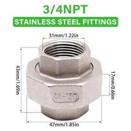 GDFYMI 304 Stainless Steel Pipe Fittings Union 3/4" NPT Female to Female 2pcs