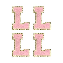 MECCANIXITY 4Pcs Chenille Letter Patches Iron on Letter Patches Pink Alphabet L 3in Height for Clothing, Shoes, Hats, Backpacks