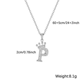 Hcvone Initial Silver Necklace Charm Choker Jewellery Birthday Christmas Letter A Dainty Crown Crystal Pendant Alphabet Necklaces For Girls Teen Women (P)