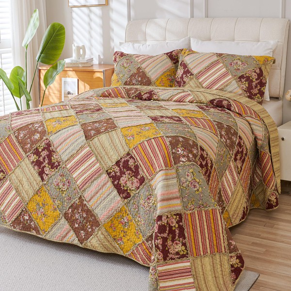 Cmfshape Vintage Quilt Sets Bedspread Set 100% Cotton Real Patchwork