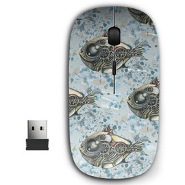 KAWAMOUSE 2.4G Ergonomic Portable USB Wireless Mouse for PC, Laptop, Computer, Notebook with Nano Receiver (Image Fish Style Steampunk Watercolor)