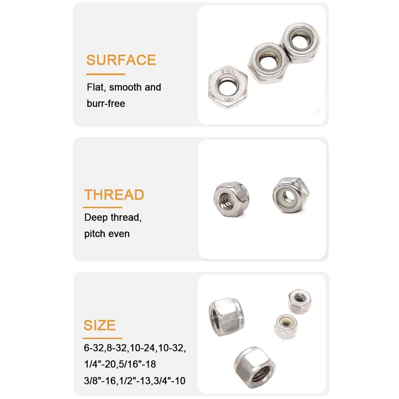 binifiMux 20Pcs M8 x 1.25mm Lock Nuts, 304 Stainless Steel