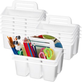 WILLBOND 12 Pcs Classroom Storage Caddies Stackable Utility Caddies with 4 Compartment Plastic Caddy with Handle Portable Storage Bins Organizers for Kids Schools Art Craft Supplies(White)