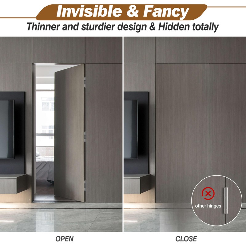 Upgraded Hidden Door Hinges 7 inch Silver Invisible Hinges Concealed