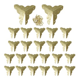 Runseaway 24Pcs 1"x1" Antique Gold Furniture Corner Protectors, Vintage Triangle Corner Guard Metal Edge Guards Decorative for Jewelry Box Cabinet Wooden Case with Screws
