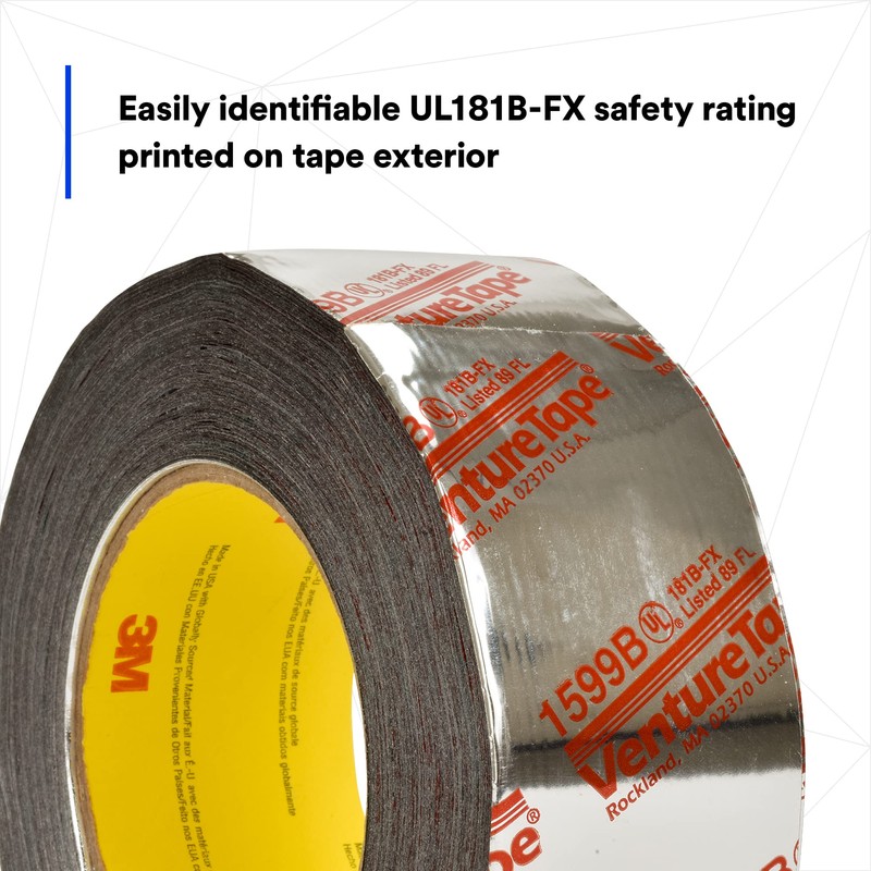 3M Venture Tape UL181B-FX Polypropylene Duct Tape 1599B, Silver, 48