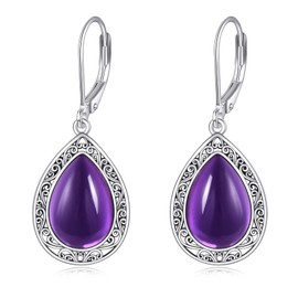 Amethyst Earrings for Women Sterling Silver Naturla Amethyst Dangle Earrings Healing Amethyst Teardrop Leverback Earrings Jewellery Gifts for Girls