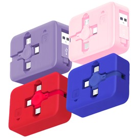 Gartmost 4 Pcs 3 in 1 USB Retractable Phone Charging Cable, Three in One Data Cable Phone Stand, Compatible with Micro USB/IP/USB C(Type-C), Compatible with Android (Red+Blue+Purple+Pink)