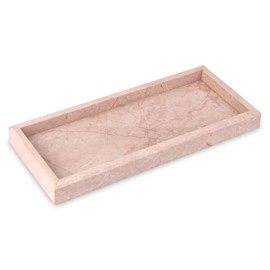 HESHIBI Marble Tray, Natural Marble Vanity Home Kitchen Bathroom Table Deco Tray, Stone Decorative Countertop Serving Trays for Coffee Jewelry Makeup Organizer (Pink/Cream Rose, 12 * 5 Inch)