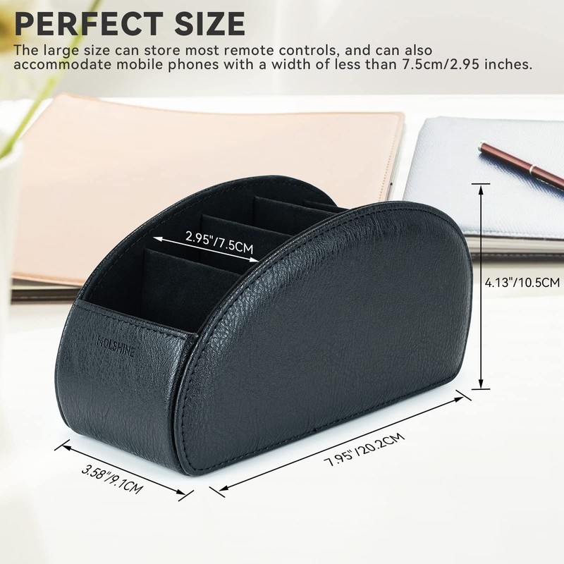 molshine Remote Control Holder with 5 Compartments,Pu Leather Office Organization
