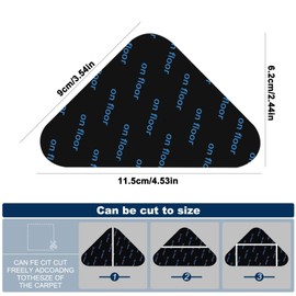 HTRTRR Pack of 12 Non-Slip Stickers for Carpets, PU Non-Slip Carpet, Non-Slip and Reusable, Washable, for All Types and Sizes of Carpets (Black)