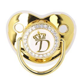 Baby Pacifier,Rhinestone Night Pacifier with Chain Clip,Portable Exquisite Golden Crown Letter Cute Pacifier for Infant (D)