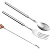 2 Piece Telescopic Fork Spoon Set, Extendable Fork, Long Telescopic