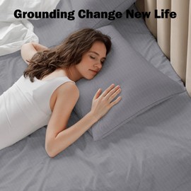 Grounding Sheets Twin Grounding Fitted Sheet Deep Pocket 90% Cotton 10% Silver Fiber Grounded Sheets Earth Connected Bed Sheet (39"*75"*14",Grey) (Twin XL)