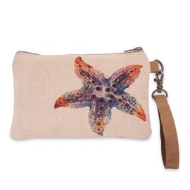 COTT N CURLS Starfish Wristlet Wallets for Women - 4.7" x 8" Handcrafted Womens Wallet, 100% Cotton Canvas with Leather Strap, Wristlet Purses for Women, Durable Wristlet Wallet