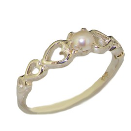 LetsBuyGold 925 Sterling Silver Cultured Pearl Womens Solitaire Engagement Ring - Size 6