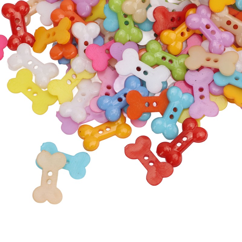 1000Pcs Dog Bone Buttons Bright Vivid Colors Cute Dog Bone