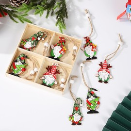 Christmas Gnome Ornaments 12 PCS Wooden Christmas Tree Hanging Decorations Christmas Tree Ornaments Gnome Santa Doll Wooden Hanging Craft Party Supplies with Box (Pink)