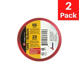 Xtricity Vinyl Red Electrical Tape 3/4 inch x 66 Ft for Electrical Insulation, Wire Bundling and DIY Repairs – Durable, Stretchy, General Purpose – Up to 600V (2 Pack)