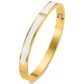 Heyjoin Women's Stainless Steel Bracelet Crystal Oval Bangle Hinge Round Bracelets (White Glaze Gold)