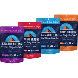 Generic Kalahari Biltong Variety Pack, Air-Dried Thinly Sliced Beef, 2oz (Pack of 4), Sugar Free, Gluten Free, Keto & Paleo, High Protein Snack
