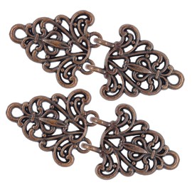 Bezelry Filigree Trivet Cape or Cloak Clasp Fasteners Pack of 4 Pairs 64mm x 29mm Fastened. Sew On Hooks and Eyes Cardigan Clip. (Antique Copper)