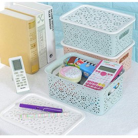 DODUOS 3Pcs Plastic Storage Baskets with Lids, Plastic Organizer Baskets with Handle, 21 * 16.5 * 10.4cm Blue Small Storage Containers Bins Boxes for Shelve, Kitchen, Cupboards, Fridge