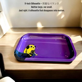 Cartoon Rolling Tray – 11” Premium Metal Purple Rolling Tray Adventure Times Inspired The Dog | Gold Plating | Cartoon Ash Tray | Smooth Edges | Portable & Easy to Clean (OLDSOUL)