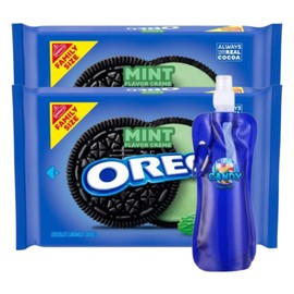 Candy Freezer Orɛo Mint Flavor Creme Sandwich Cookies Family Size - 18.71 oz Each (Pack of 2) with Collapsible Bottle (Mint Flavor) - Bottle