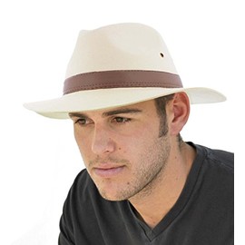 Dannii Matthews Stylish Men's Cotton Fedora with Brown Faux Leather Band, Natural, 58cm