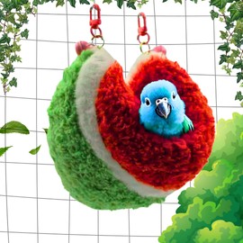 Soft Warm Parrot Hammock Bed, Fluffy Cozy Bird Bed for Cage with support inside, Watermelon Swing Bed, Winter Nest, Hanging Hammock Shed Hideaway Hut for Bird Bed (For Parrots, Budgies, Canaries)