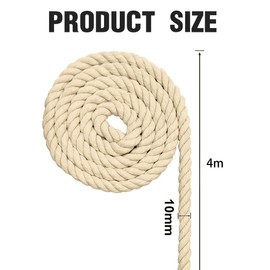 SJBAUTYO Cotton Cord, Macrame Yarn Rope for DIY Crafts, Gifts, Beige (10 mm, 4 m)