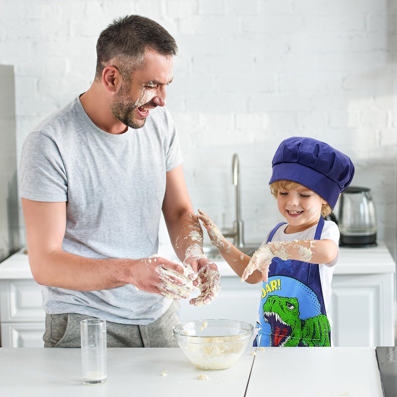 MHJY Kids Apron and Chef Hat for Boys Dinosaur Adjustable