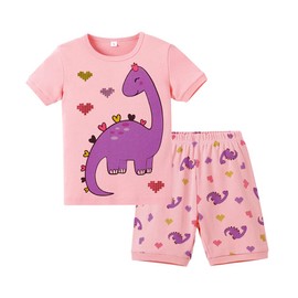 LXKA Kids Summer Pyjamas Short Set Girls Dinosaur Pjs Toddler Children Clothes Nightwear Cotton Crew Neck 2 Piece Sleepwear Outfit Age 7-8 Years