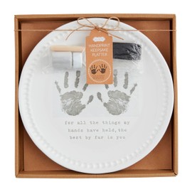 Mud Pie 10" Dia Handprint Keepsake Platter, White