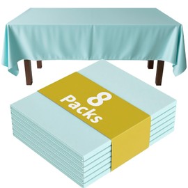 Glomii Plastic Table Cloth Disposable 8 Pack, 137 x 274cm Rectangle Waterproof Plastic Table Cover for Wedding, Party, Picnic Decorative Tablecloths, Leakproof & Sturdy, Light Blue.