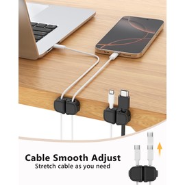 6 Pack Magnetic Cable Clips [Cable Smooth Adjustable] Cord Holder, Under Desk Cable Management, JCZT Adhesive Wire Holder Keeper Organizer for Home Office Nightstand Car Wall Desktop Black