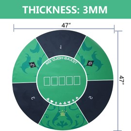 FURUISEN 47'' x 47'' Professional Poker Mat, Texas Hold'em Portable Rubber Poker Table Top Round, 8 Player Game Layout Mat with Carrying Bag to Play Cards, Poker Games, Blackjack, Casino