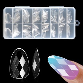 ZAHRVIA Almond Nail Tips-120 Pcs Clear Short Almond Nail Tips, 3D Diamond Shape Designs Soft Gel Tip Full Cover Acrylic Nail Tips,Nail Extension 15 Sizes Suitable for Nail Tips Art Salons and Home DIY